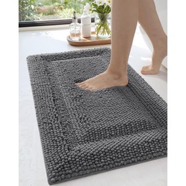 DEXI Bathroom Rug Chenille Mat 20x32, Soft Absorbent Washable Rugs, Non Slip Shaggy Carpet Bathmat for Shower Floor, Tub, Sink, Bath Accessories Decor, Grey