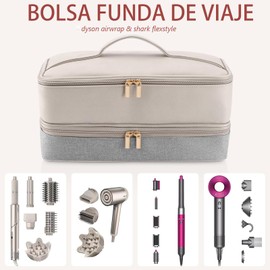 GDBYUE Bolsa de funda compatible para dyson airwrap & shark flexstyle, para dyson secadora de cabello, impermeable, Doble capa a prueba, con gancho colgante para artículos de baño y cosméticos
