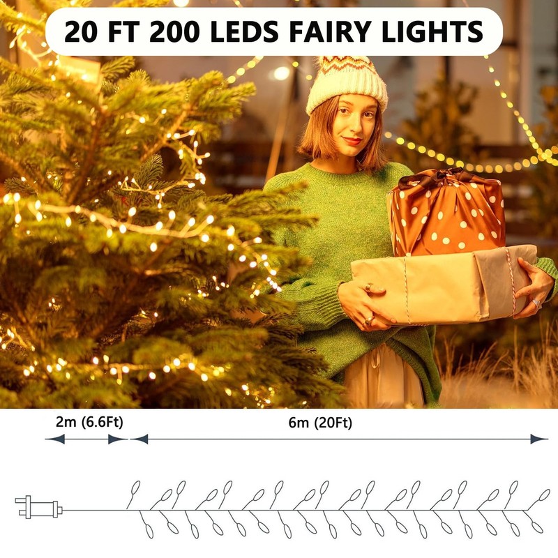20Ft 200 LEDs Fairy Lights Plug in with Remote and