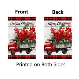 Merry Christmas Garden Flag Red Truck Poinsettias Winter Yard Flags for Outside 12x18 Inch Double Sided Xmas Holiday Seasonal Decorations Lawn Porch Patio Outdoor Decor