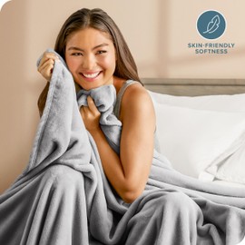 Bare Home Fleece Blanket - Full/Queen Blanket - Light Grey - Lightweight Blanket for Bed, Sofa, Couch, Movie Night, Camping, and Travel - Microplush - Ultra Soft Warm Blanket (Full/Queen, Light Grey)