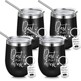 Yinkin 4 Pcs Nurse Appreciation Gift Set Nurse Tumbler Cup Thank You Wine Tumbler Inspirational Keychain for Birthday Graduation Retirement Gifts(Best Teacher)