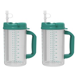 32 oz Double Wall Insulated Hospital Mug - Cold Drink Mug - Large Carry Handle - Includes Straw (2, Teal)
