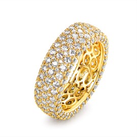 Barzel 18k Gold Plated Wide Wedding Band Cubic Zirconia Eternity Ring for Women (Gold, 7)