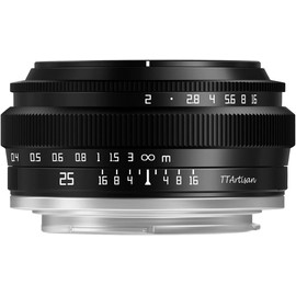Ttartisan 25 mm F2 Wide Angle Aps-C Camera Lens with Large Aperture Switch Camera Lens for Sony E Mount Cameras Nex-5 Nex-C3 Nex-5N Nex-7 Nex-F3 Nex-5R Nex-3N Nex-5T A3000 A5000 A6000