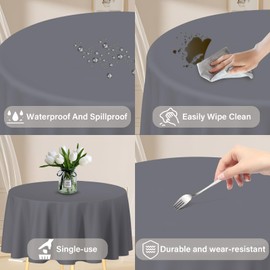 sundee Plastic Round Tablecloth 84 inch, 3 Pack Plastic Table Cloth Wipeable, 84 Inch Round Waterproof Party Tablecloth for kids Party Birthday Festive Party - Sliver
