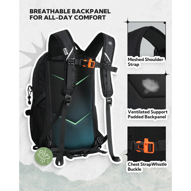 WATERFLY 20L Small Hiking Backpack for Women Men, Lightweight Breathable
