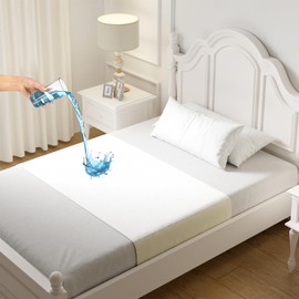 Pacok Waterproof Bed Pads with Tucks, Washable Beds Protector for Adults with Incontinence, Slip Resistant Bed Wetting Sheets Suitable for Single Size Beds 90x85 cm(1Pack, White)