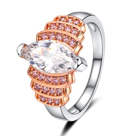 Uloveido Fashion Marquise Cut Cubic Zirconia Bow Ring Rose Gold and Platinum Plated 2 Tones Engagement Rings for Women Ladies Crystal Wedding Ring Gift Y359, Zirconia