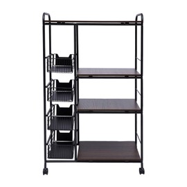 Bakers Rack, 4-Tier Kitchen Bakers Rack with Universal Wheels and 4 Drawers, Freestanding Kitchen Workstation Utility Cart Storage Organizer, Heavy Duty Microwave Oven Cart Stand for Apartment Home