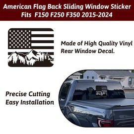 Zhizhong Rear Middle Window Decal Fit F150 F250 F350 2015-2022, American Flag Snow Mountain Back Sliding Window Sticker