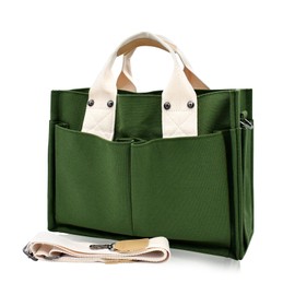Women's Handbag Canvas Shoulder Bag Shopper Multi Compartments for Books Travel Everyday School Work with Shoulder Strap, Green