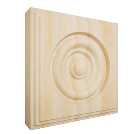 5 1/2"W x 5 1/2"H x 1 1/8"P Americraft Solid Wood Stain Grade Square Rosette with Center Bullseye with Decorative Edge, Pine