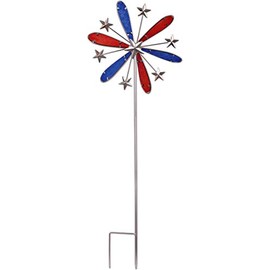 Sunset Vista Designs 93480 Galvanized Metal Vintage Americana Pinwheel Garden Stake, Jewel Stars