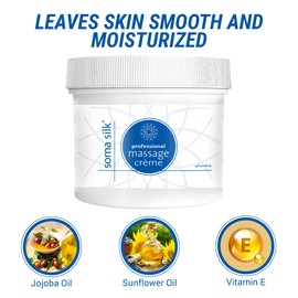 Professional Massage Creme by Soma Silk, 4 Ounces - Smooth & Silky Texture, Moisture Rich Massage Cream - Calendula and Jojoba Oils to Promote Healthy Skin - Easy Glide and Workability