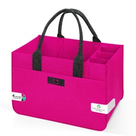 Eurhomewit Felt Shopping Baskets, Felt Bag, Shopping Bag with Compartments, Felt Bag, Large 30 L, Foldable Bottle Bag, Firewood Bag, Clothes Basket, Toy Bag (Smiley Magenta + Dark Grey/1 Piece)