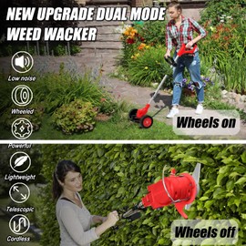 Electric Weed Wacker Eater Cordless Battery Powered, 21V Lightweight No-String Weed Trimmer with 2 Battery Operated & Wheels, 3 in 1 for Garden Yard Lawn#86