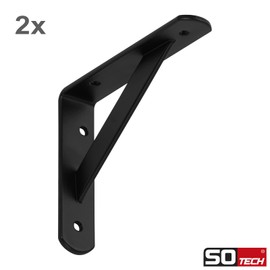 SOTECH Set of 2 Shelf Brackets (150 x 125 x 30 mm, Black, Powder Coated), Wall Bracket with Cross Brace for Stabilisation
