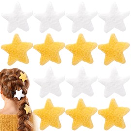 CustomyLife 14pcs Fluffy Star Hair Clips for Women Girls, Non-Slip Soft Fuzzy Bangs Duckbill Clip, Sweet Style Hair Barrettes Alligator Accessories for Various Hairstyles - 7 Yellow & 7 White
