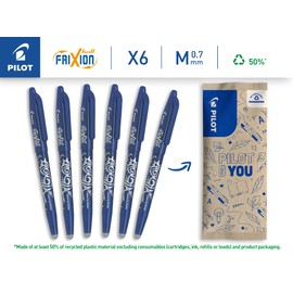PILOT FriXion Ball 0.7 Set - 6 Pieces - Blue Colour - Erasable Rollerball Pen 0.4mm Line Width, Comfortable Write Guide for Learning to Write - Thermosensitive Ink with Replaceable Refill