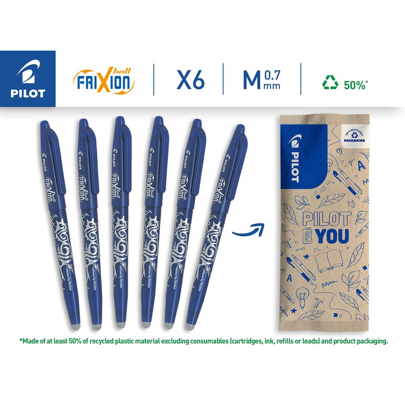 PILOT FriXion Ball 0.7 Set - 6 Pieces - Blue