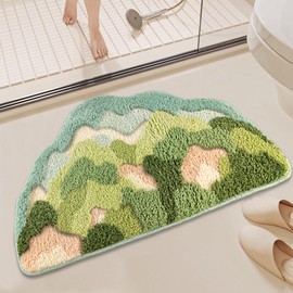 PJOETYONE Moss Bath Mat 3D Design Forest Green Bathroom Rug, Non-Slip Soft Absorbent Bath Rug, Irregular Shaped Moss Rug for Bathroom, Bedroom, Home Decor Carpet, Soft Shower Rug Machine Washable