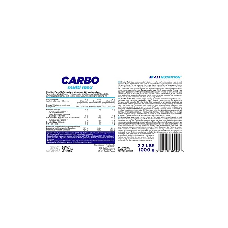 Allnutrition Carbo Multi Max, Lemon, 1000g