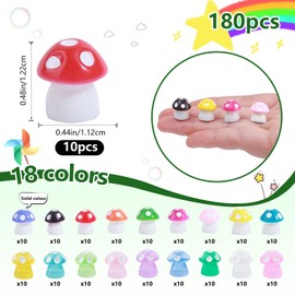 180pcs Mini Resin Mushroom 18 Colors Small Mushrooms Figures Tiny Resin Mushrooms Plastic Little Miniature Mushrooms Bulk for Dollhouse Decor Micro Fairy Garden Landscape Aquarium Tiny Toys
