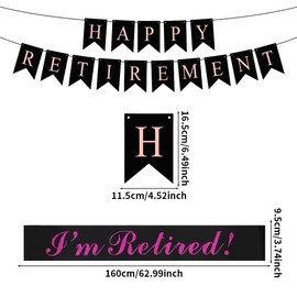 Pink Black Happy Retirement Party Decoration Kit,Retirement Hanging Bunting Banner Garland I am Retired Glitter Celebration Sash Photo Booth Props for Men Women Office Farewell Work Party Supplies
