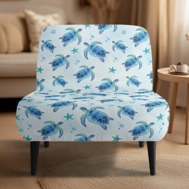 Starfish Turtle Print Armless Sofa Chair Cover, Wear-Resisting Sofa Couch Cover Furniture Protector for Living Room Hotel, Removable Soft Slipcovers for Chair Without Arms
