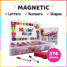 Magnetic Letters and Numbers for Toddlers, 274 Pieces Colorful Magnetic Letters, Shapes and Alphabet Magnets, Educational Kit with Magnet Board for Kids, Erasable Pens and More - Kiddies’ Stage