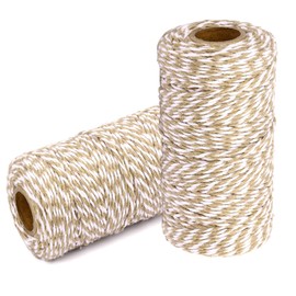 YZSFIRM Cotton Twine String Bakers Rope: 2 Roll Twines for Crafts Gift Wrapping - 656 Feet Khaki White Twine for Kitchen Cooking