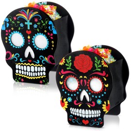 Colingmill 2 Pcs Wooden Halloween Candy Box Day of the Dead Skull Box Trick or Treat Candy Holder DIY Decor Indoor Outdoor Decorations for Party Supply(Skull)