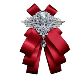 Chamvino Master of ceremonies bridegroom groomsmen Banquet dress suit bow tie brooch gentleman Large diamond bow brooch(Red)