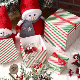 TecUnite 3 Pcs Christmas Nesting Gift Boxes Candy Cane Striped Christmas Stackable Boxes Christmas Decorative Boxes with Lids for Present Wrapping Xmas New Year Holiday Party Decor (Green Red Stripe)