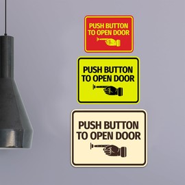 Signs ByLITA Classic Framed Push button to open door (finger pointing left) Sign (Blue) - Large