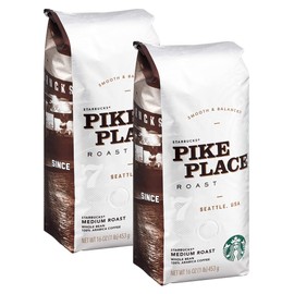 Starbucks Pike Place Roast Coffee, Medium Roast Whole Bean Coffee, 16 OZ (Pack of 2)