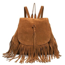 LUI SUI Women's Fashion Faux Leather Fringe Tassel School Bag Large Capacity Casual Work School Backpack Bag, brown