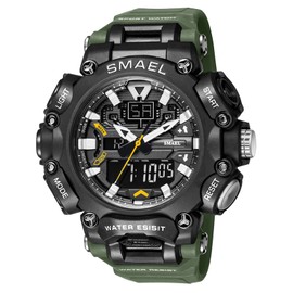 Men's Fashion Watch, Outdoor Sports Analog Digital Waterproof Electronic Watch, LED Backlight Multifunction Chronograph, Date Included, Alarm, Stopwatch, Army Green
