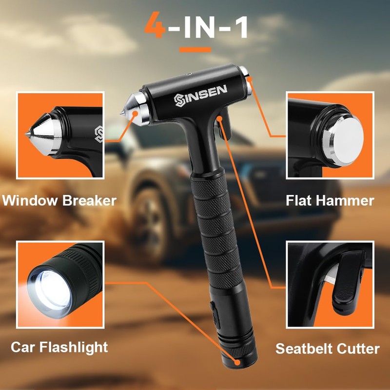SINSEN Automotive Escape Tool, Window Breaker Seatbelt Cutter, Car Flashlight