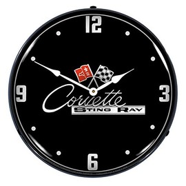 Corvette C2 Black Tie LED Wall Clock, Retro/Vintage, Lighted, 14 inch
