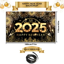 New Year Decoration Echehi New Year's Eve Decoration 2025 New Year's Eve Banner, 71 x 44 Inch XXL New Year Banner, Happy New Year 2025 Decorative Fabric Banner for New Year's Eve Party New Year's Eve
