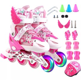 ZHX Patines De 8 Ruedas Para Niños Ajustables Protección Básica