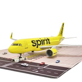 Spirit A320 Model 1/80 Scale Spirit Airlines A320 Model Airplane 18.5 Inches Long with LED Lights and a Large Rubber Airport Mat, Ideal Gift and Display