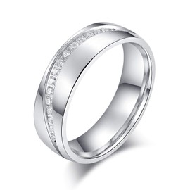 6mm Comfort Fit Heavy Sterling Silver Curved Set Simulated Diamond Court Shape Wedding Band (5)