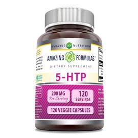 Amazing Formulas 5-HTP (L-5-Hydroxytryptophan) Supplement | 200 Mg per Serving | Veggie Capsules | Non-GMO | Gluten-Free | Made in USA (1 Pack | 120 Count)