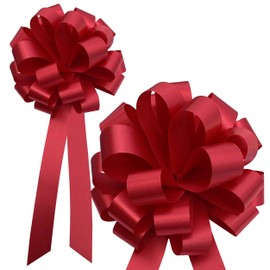 Apple Red Pull Bows with Tails - 8" Wide, Set of 6, Large Bows for Decorations, Wreath, Swag, Wedding Pew Bows, Fall, Christmas Gifts, Valentine's Day, President's Day