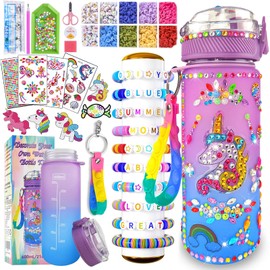 MOTYYA Decorate Your Own Water Bottle Kits for Girls Age 4-6-8-10, Unicorn Diamond Painting Crafts Toys & Friendship Bracelet Kit for Kids 4-12, Fun Arts and Crafts Gifts Toys for Girls Birthday