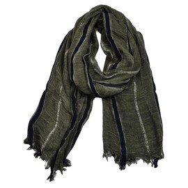 Kangqifen Mens Soft Striped Scarf Cotton Linen Large Scarves for Summer or Winter Olive green