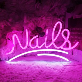 SYLHOME Nails Led Neon Light Sign Pink Business Wall Windows Sign Decor Nails Bar Beauty Salon Girls Bedroom Hanging Light Up Sign USB Birthday Christmas Gifts Makeup Decor 15.75"X8.7"